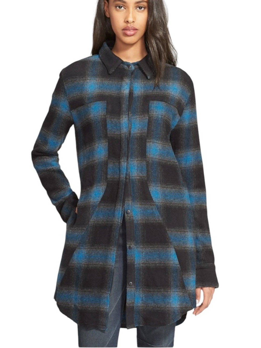RtA Wool Fannel Plaid Shirt Shacket XS Grunge Streetwear Effortless Layering